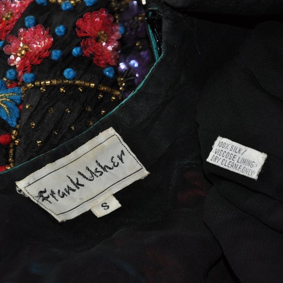 Vtg Frank Usher Heavily Beaded Sequin Silk Multicolor Floral Matador Jacket S - Picture 10 of 10
